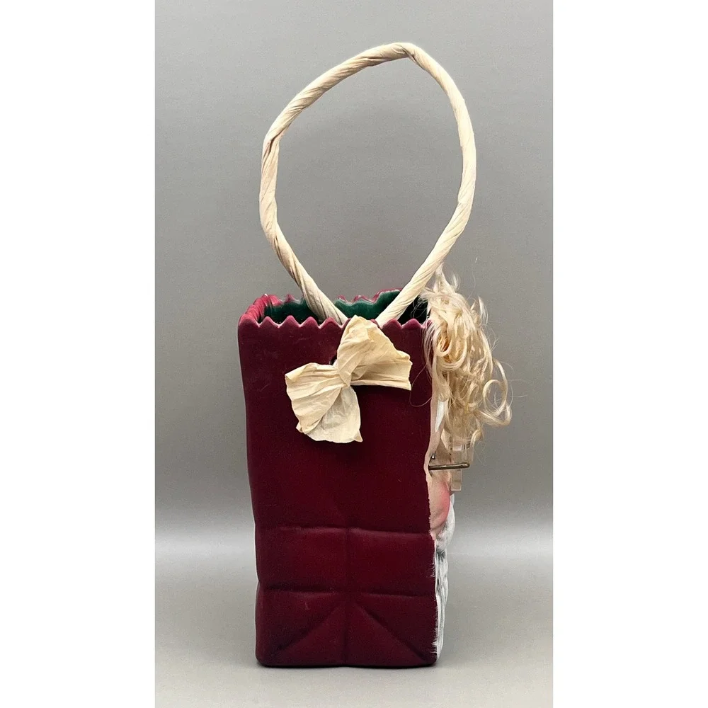 Vtg Santa Claus Ceramic Decorative‎ Gift Bag Vase Burgundy Christmas Decor 4.5